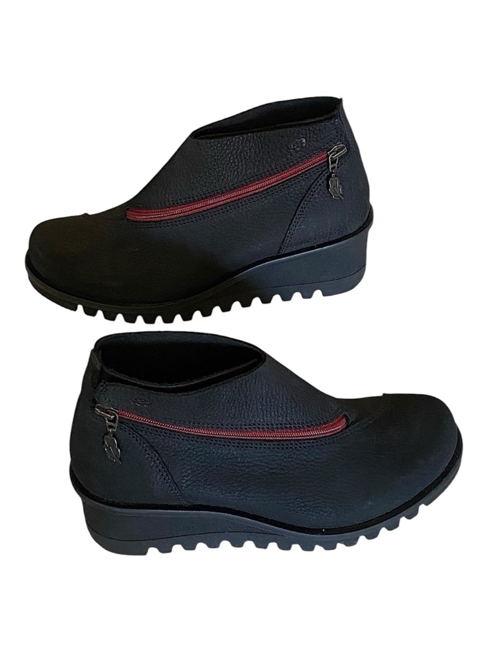 LOINTS OF HOLLANDER Low Wedge Lug Boot Lightning Black Nubuck Leather Re…